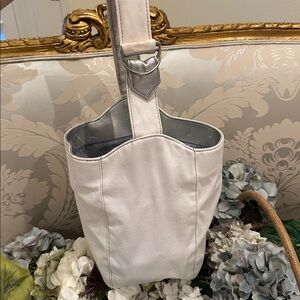 Neiman Marcus white canvas with buckle handbag